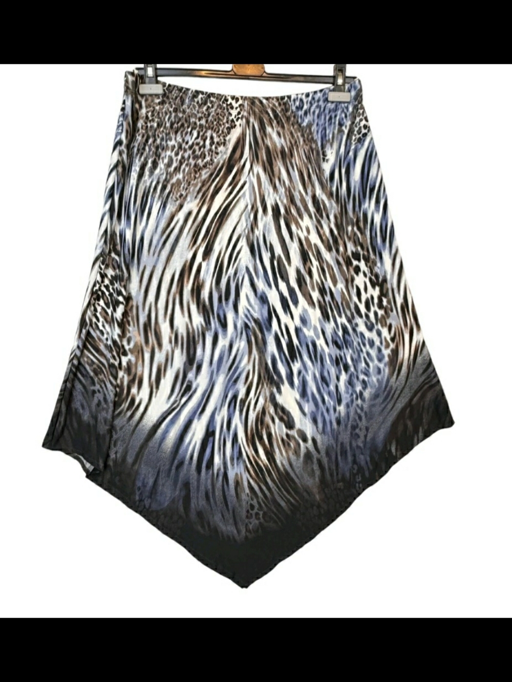 Asymmetrical Animal-Print Handkerchief Hem Skirt - Brown/Black/White